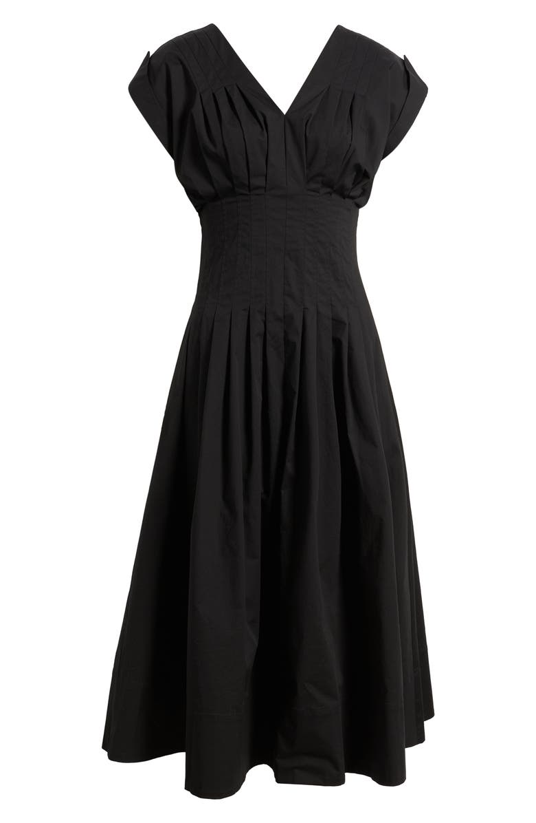 Anne Klein Pleated Waist Stretch Cotton Midi Dress, Main, color,