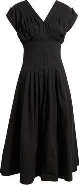 Anne Klein Pleated Waist Stretch Cotton Midi Dress