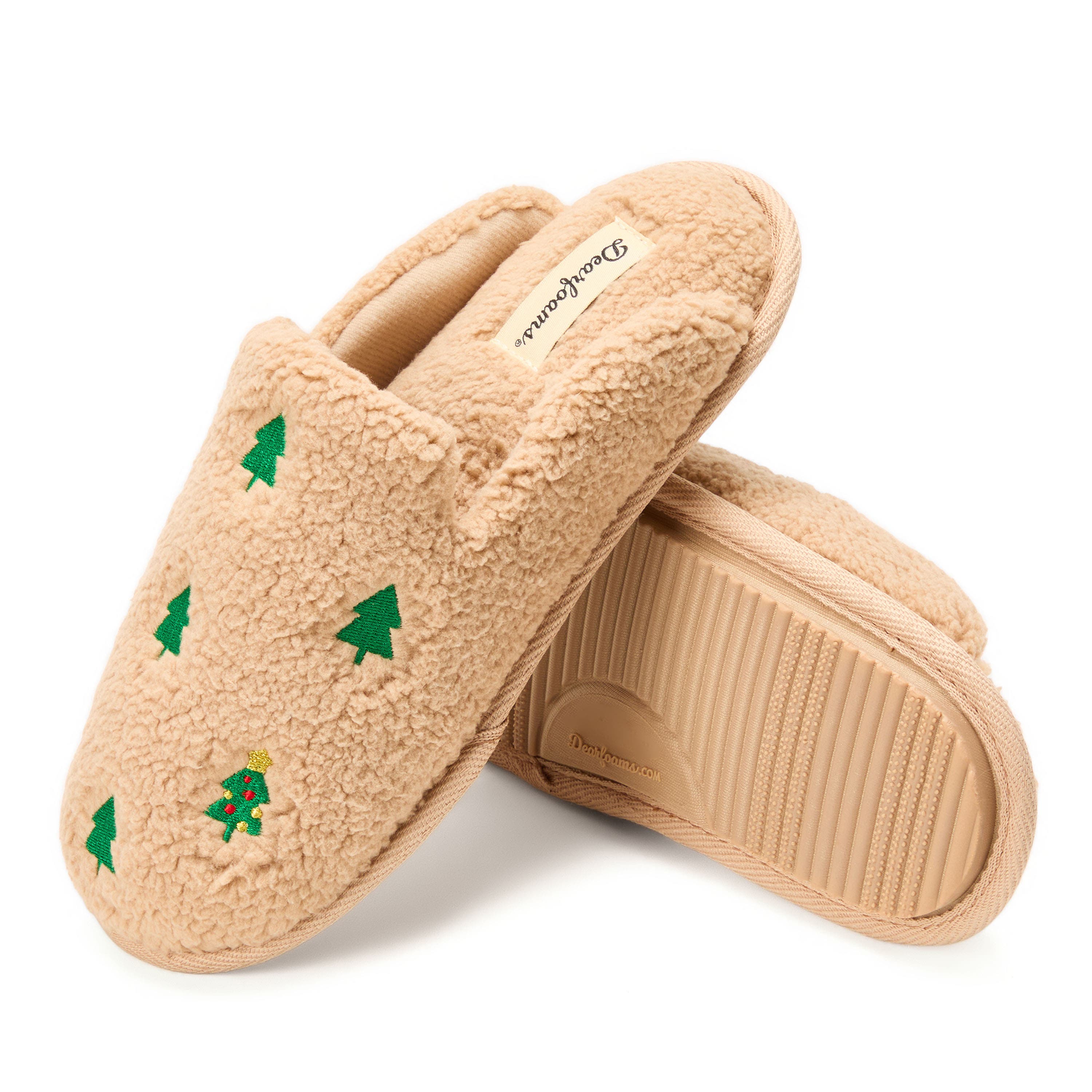 DEARFOAMS Teddy Tab Scuff Slipper, Alternate, color, Latte