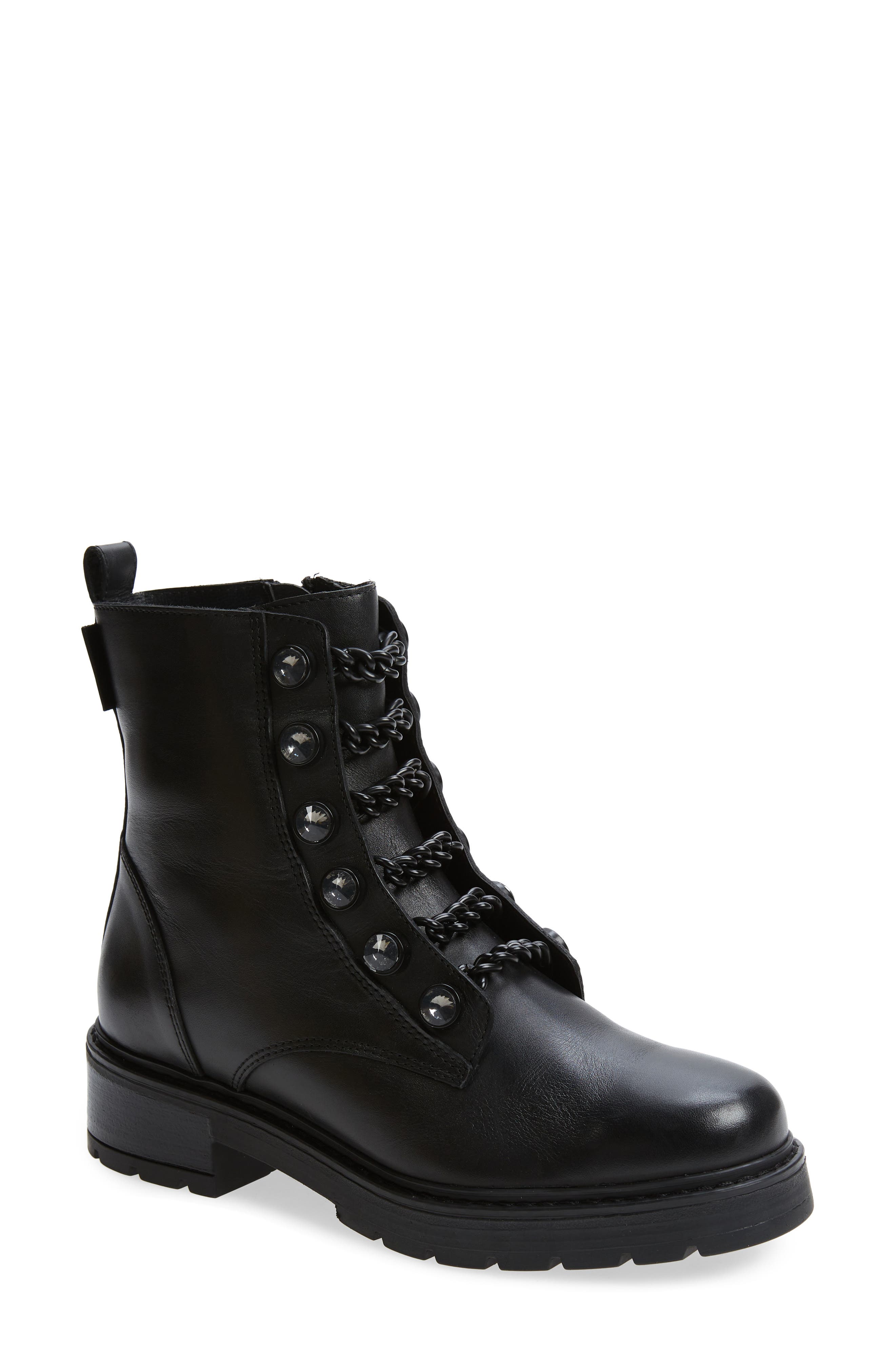 Bax Crystal & Chain Combat Boot, Main, color, BLK/OTHER