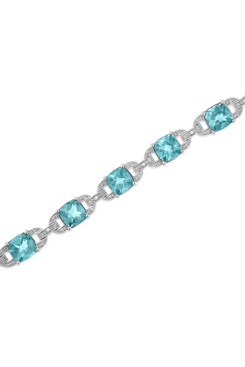 Silver 7x7 mm Cushion Cut Blue Topaz and Diamond Accent Tennis Bracelet, Alternate, color, Blue Topaz