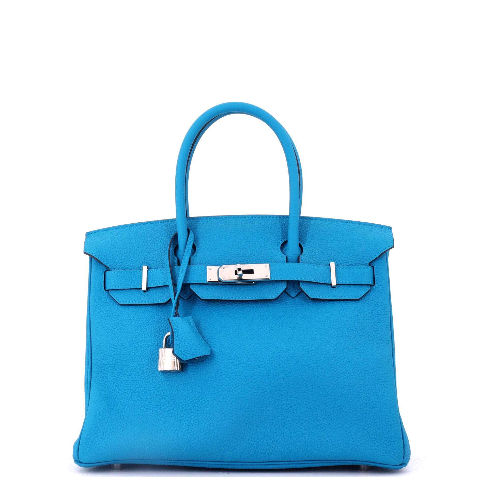 Pre-Owned Hermes Birkin Handbag Blue Togo with Palladium Hardware 30, Main, color, Bleu Zanzibar