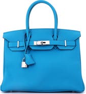 Pre-Owned Hermes Birkin Handbag Blue Togo with Palladium Hardware 30