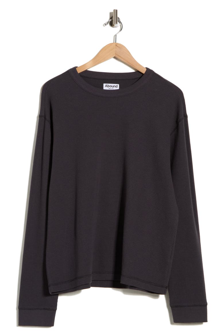 Long Sleeve Boxy Waffle Knit T-Shirt, Alternate, color, BLACK FADED