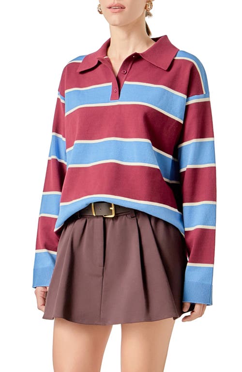 English Factory Stripe Polo Shirt In Brown