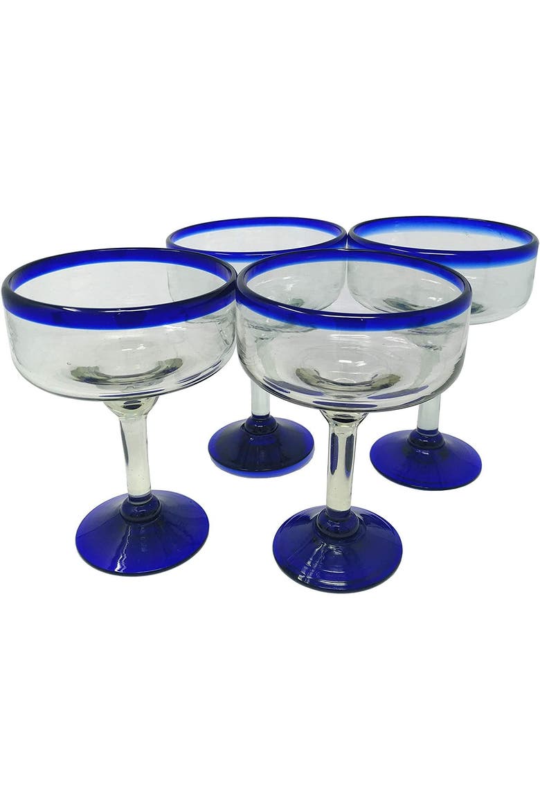 Rim Margarita Glasses - Set of 4, Main, color, Cobalt Rim