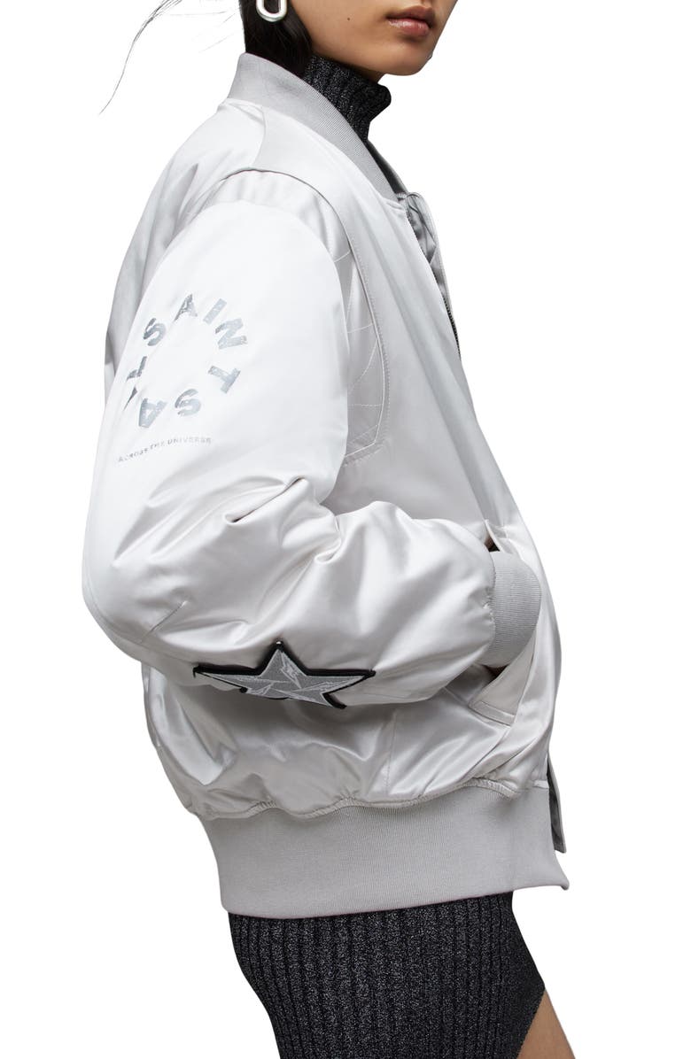 AllSaints Echo Logo Patch Satin Bomber Jacket, Alternate, color, 