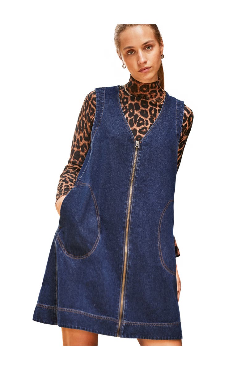 Ro&Zo Sleeveless Denim Zip Front Mini Dress, Main, color, Blue