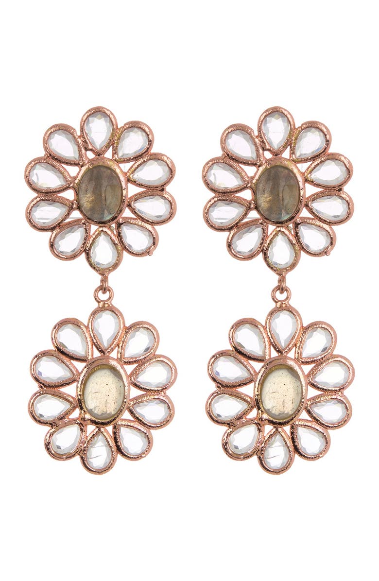 FOREVER CREATIONS USA INC 18K Rose Gold Vermeil Labradorite & Simulated Diamond Flower 2-Drop Earrings, Main, color, 