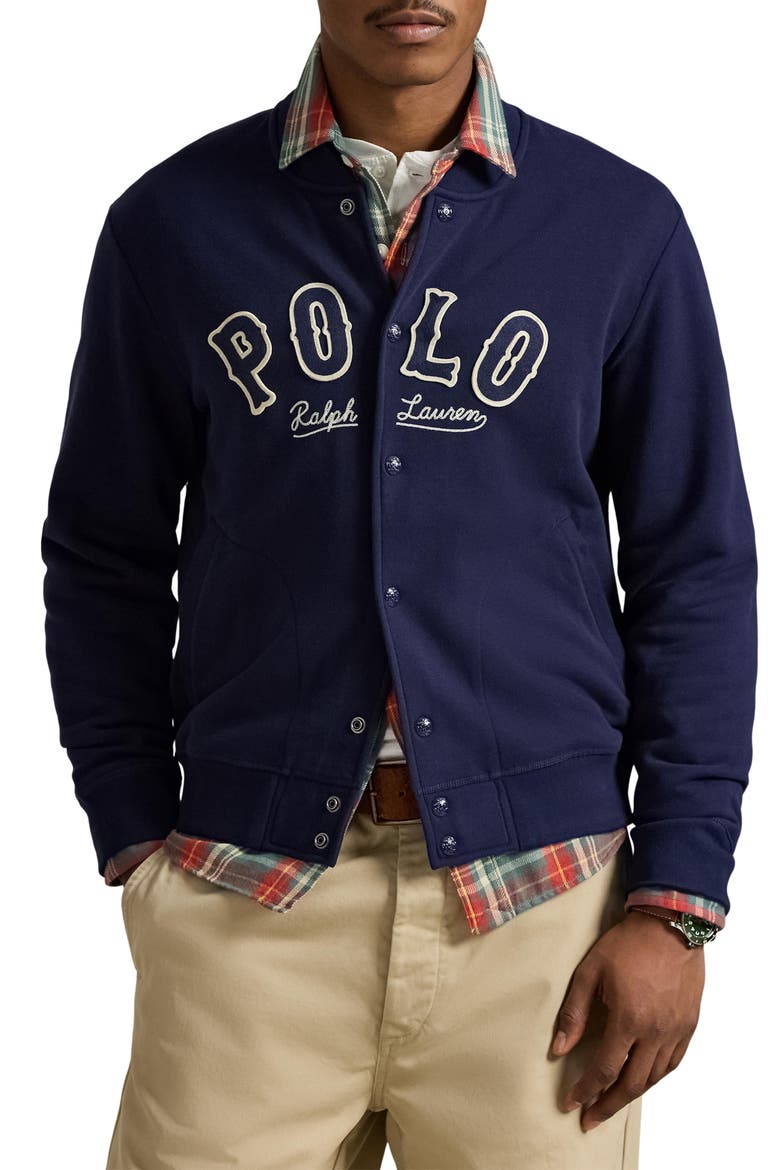 Logo Fleece Bomber Jacket, Main, color, CRUISE NAVY