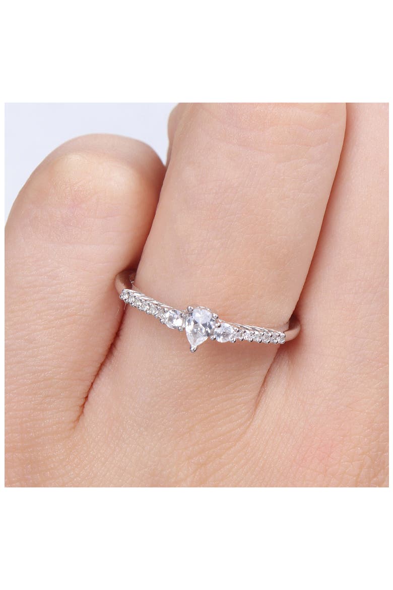 Sterling Silver Pear Shaped Created White Sapphire Diamond Ring - 0.05 ctw., Alternate, color, SILVER