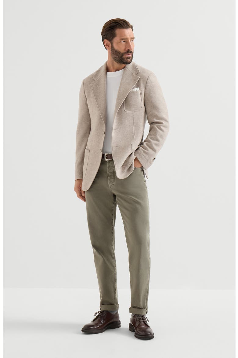 Garment-dyed comfort lightweight denim traditional fit five-pocket trousers, Alternate, color, Military