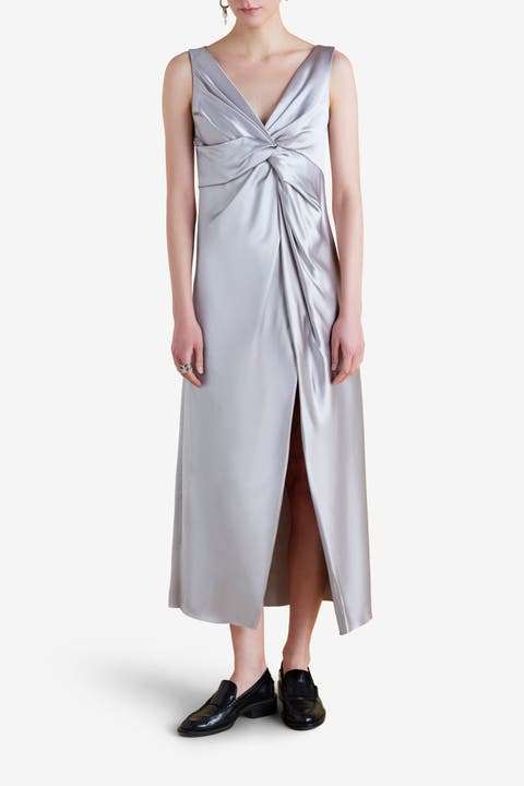 Satin V-Neck Twist Dress