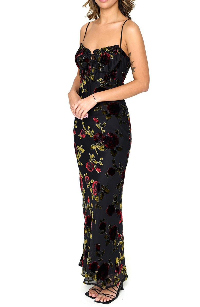 Rare London Devore Floral Tie Front Chiffon Maxi Dress, Alternate, color,