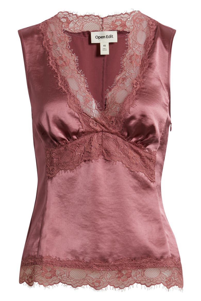 Lace Trim Satin Tank, Alternate, color, PINK DECO