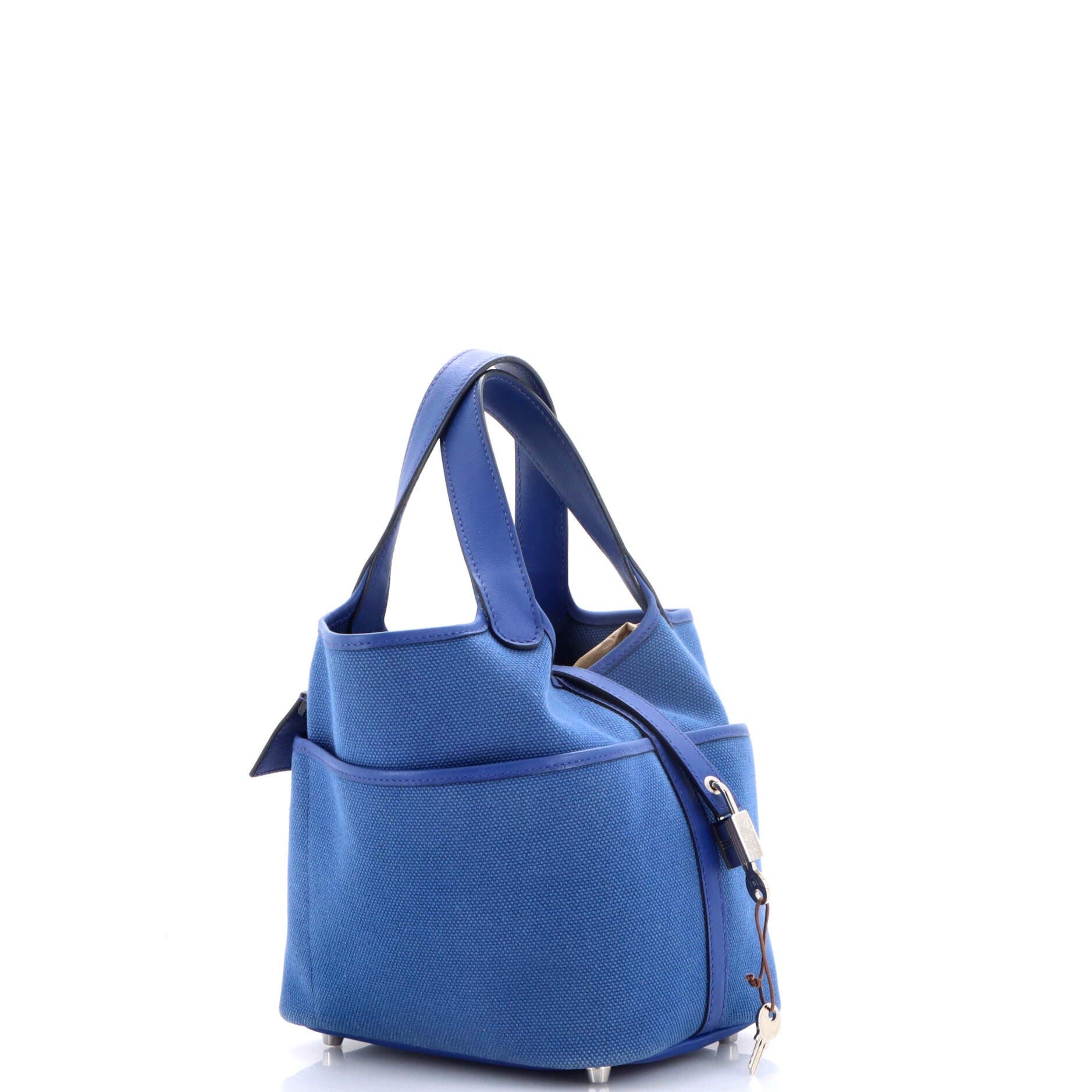 Pre-Owned Hermes Cargo Picotin Lock Bag Canvas and Swift PM, Alternate, color, Bleu Royal