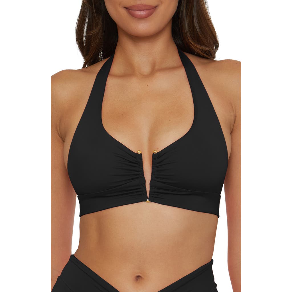 Shop Becca Shirred V-wire Halter Bikini Top In Black