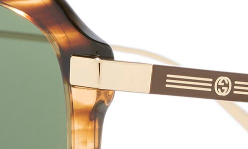 Gucci Brown Tortoiseshell Square Frame Sunglasses In Havana Gold Green