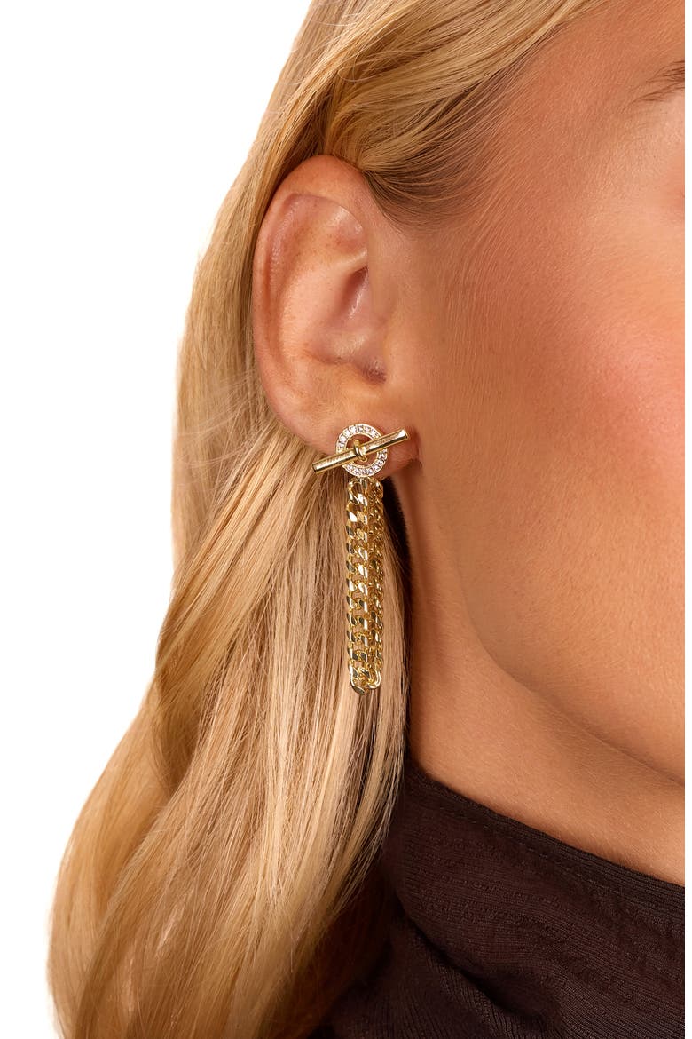 Pavé Toggle Front/Back Earrings, Alternate, color, GOLD