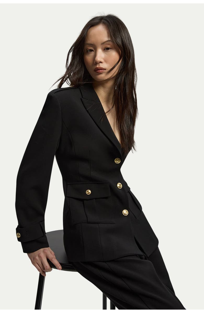 Karen Millen Military Single Breasted Blazer, Main, color, Black