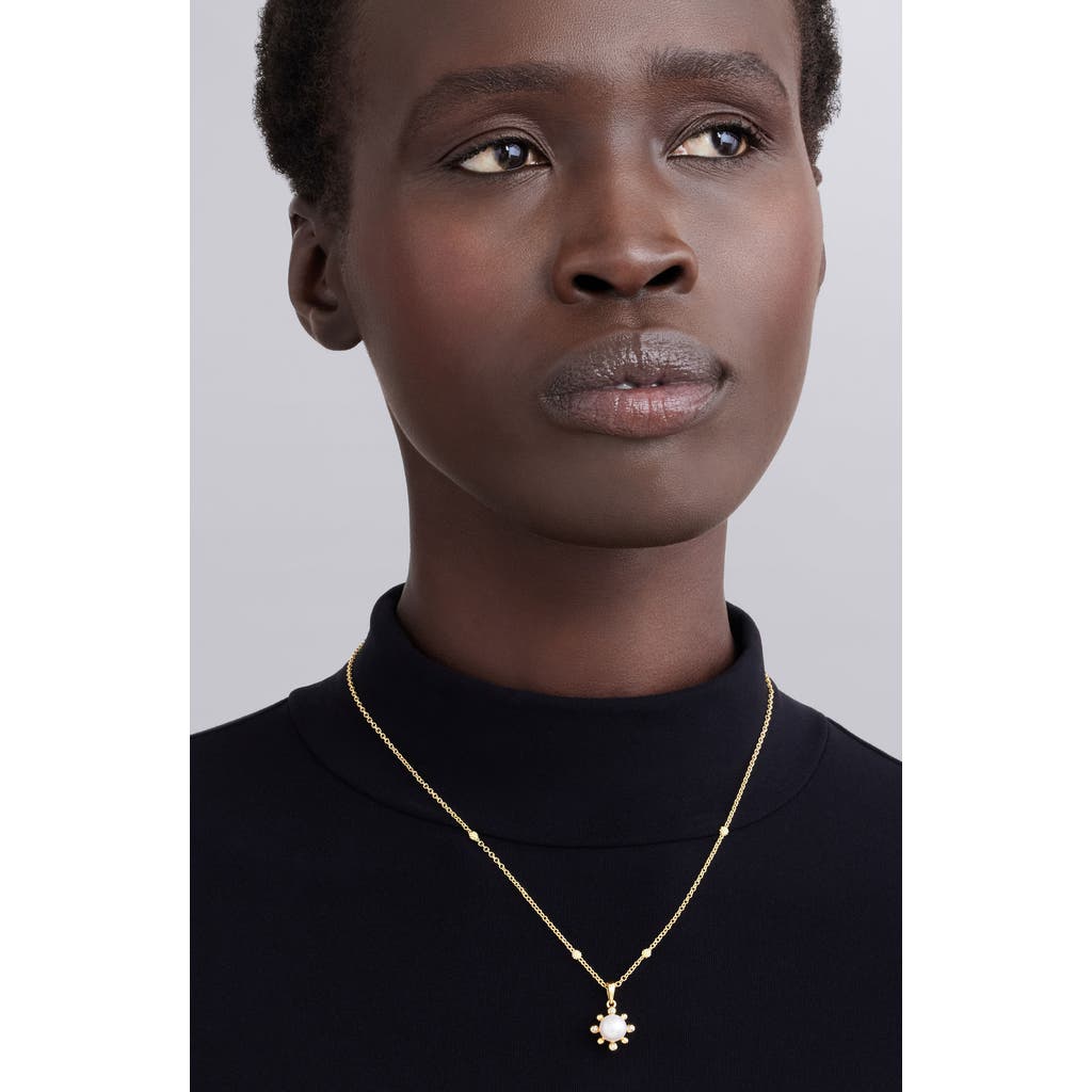 Lagos 18k Yellow Gold Luna Cultured Pearl & Diamond Fleur Pendant Necklace, 16-18 In Gold