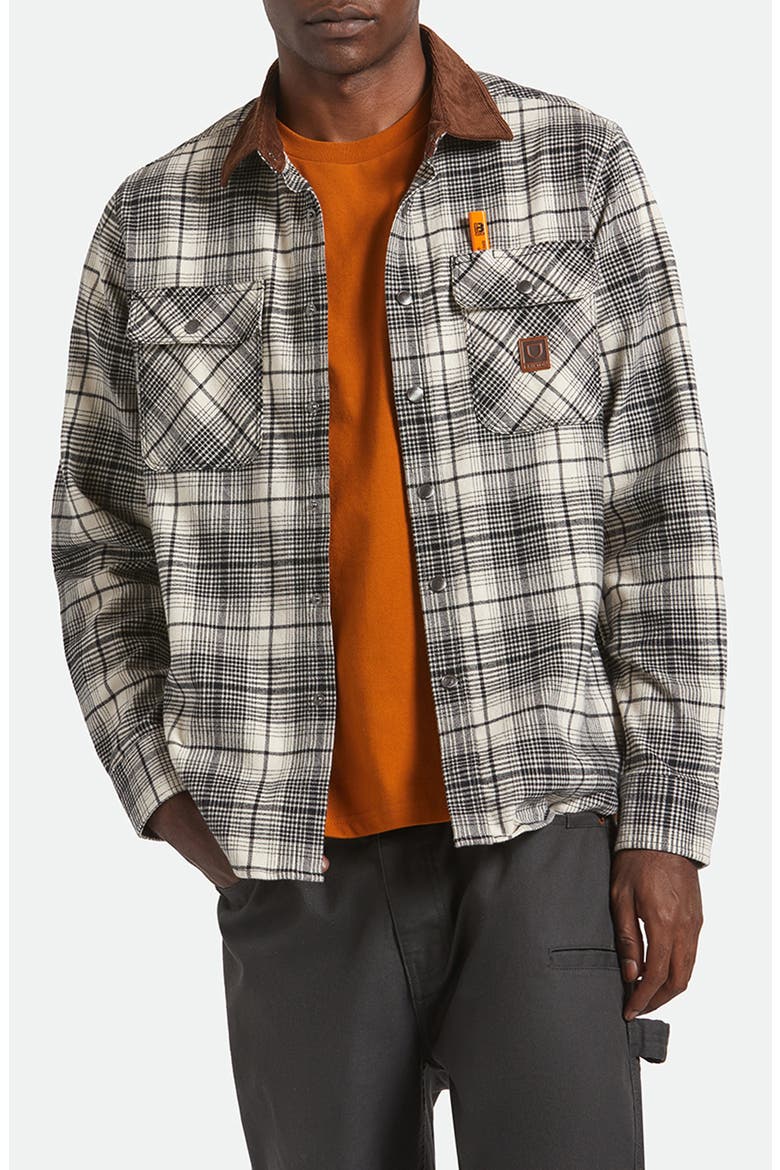 Builder's Bowery Standard Fit Plaid Flannel Water Repellent Snap-Up Shirt, Main, color, OFF WHITE/ BLACK
