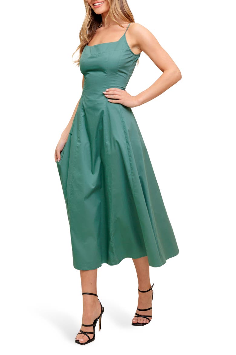 Solid Cotton A-Line Midi Sundress, Alternate, color, TEAL GREEN