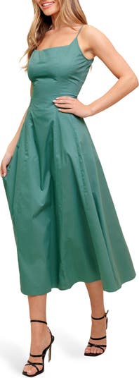 Solid Cotton A-Line Midi Sundress