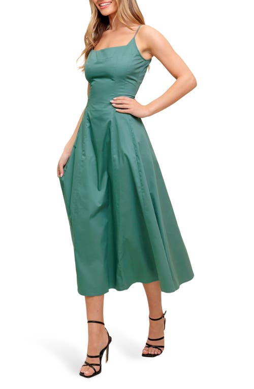 Flying Tomato Solid Cotton A-line Midi Sundress In Green