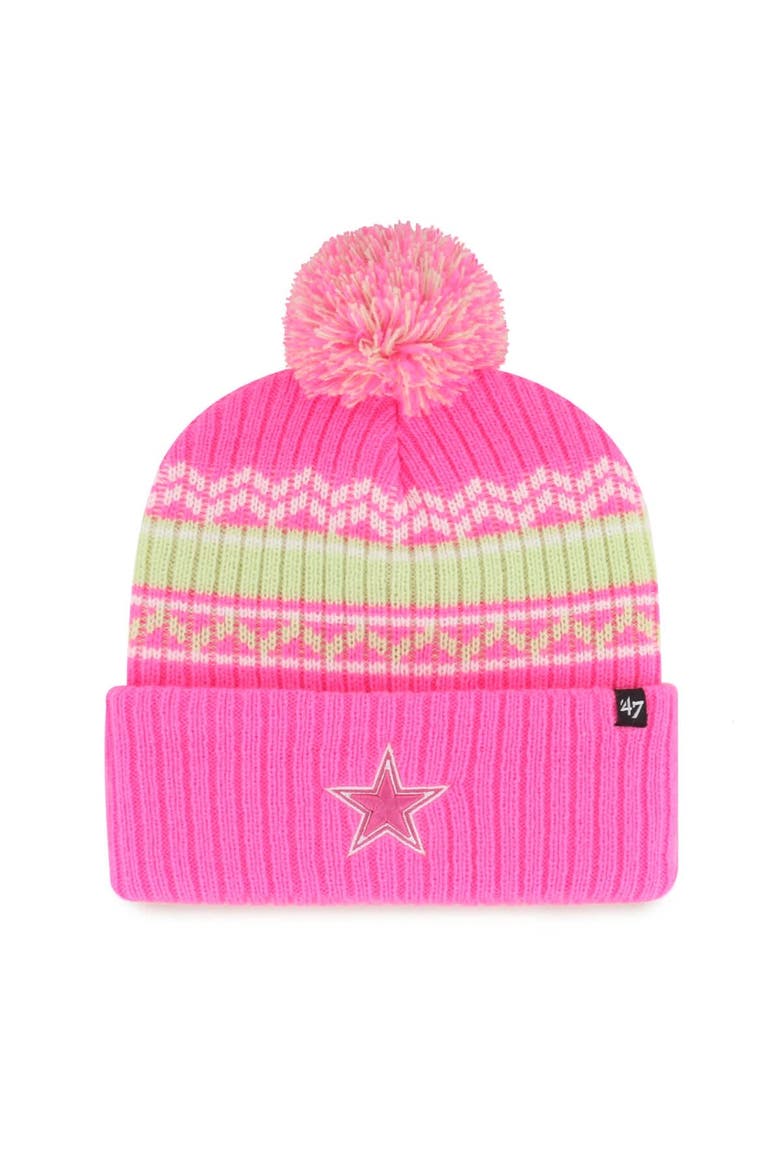 Dallas Cowboys '47 Female Youth NFL Girls Polar Vortex Cuffed Pom Knit - Pink, Main, color, Pink