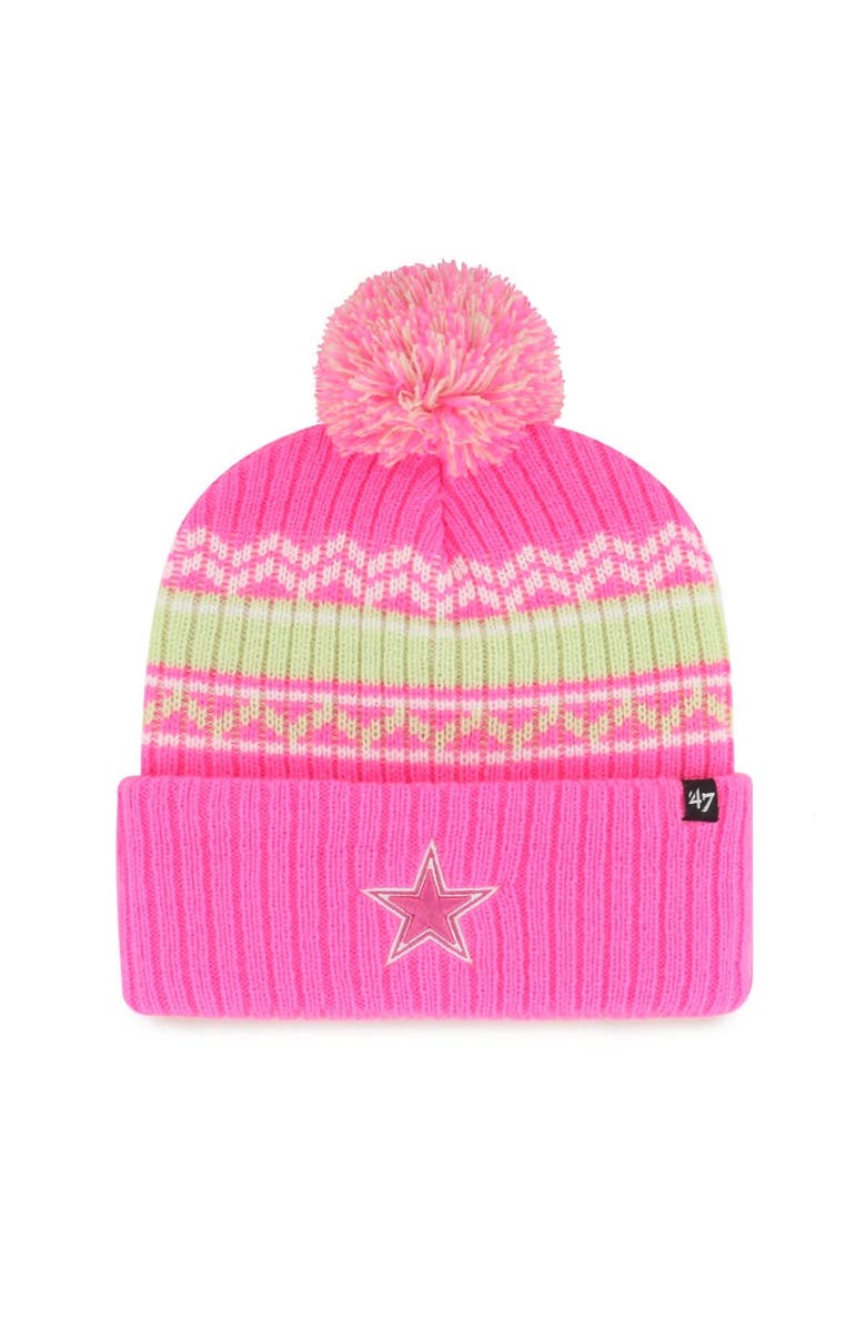 '47 Dallas Cowboys '47 Female Youth NFL Girls Polar Vortex Cuffed Pom Knit - Pink, Main, color, Pink