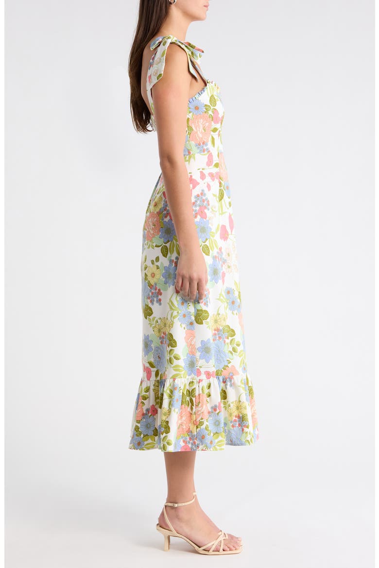 Floral Tie Strap Midi Sundress, Alternate, color, CREAM