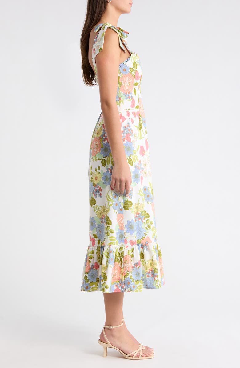 SUGARLIPS Floral Tie Strap Midi Sundress, Alternate, color, Cream