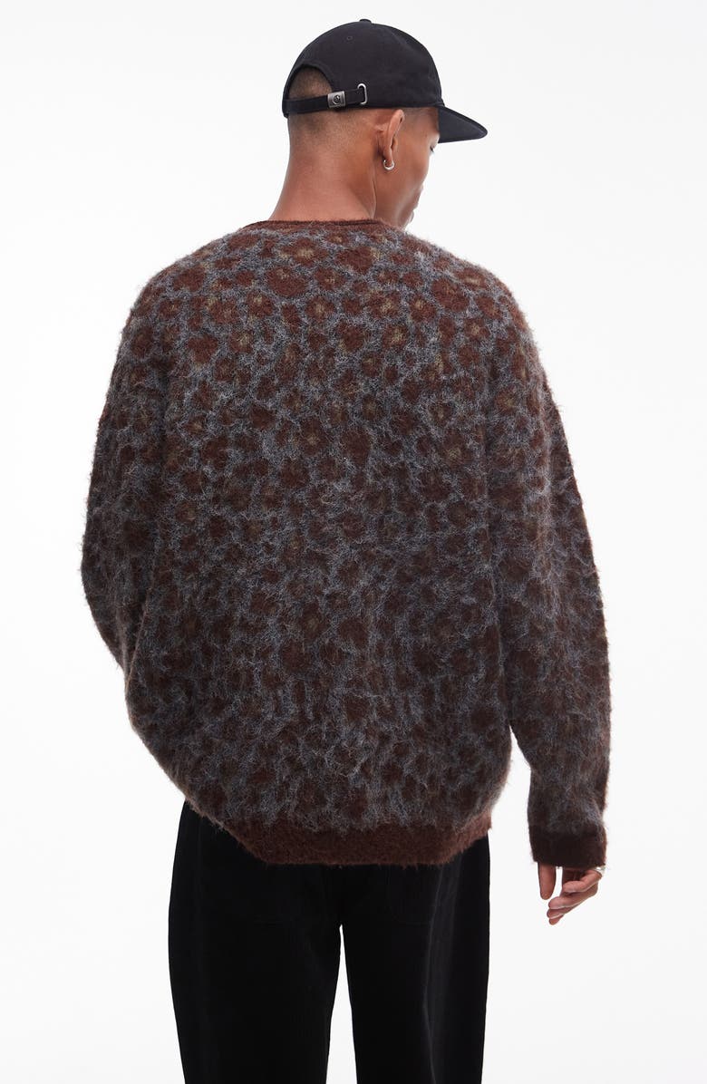 Topman Relaxed Fit Brushed Leopard Cardigan, Alternate, color, 