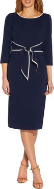 Adrianna Papell Tipped Three-Quarter Sleeve Crepe Dress