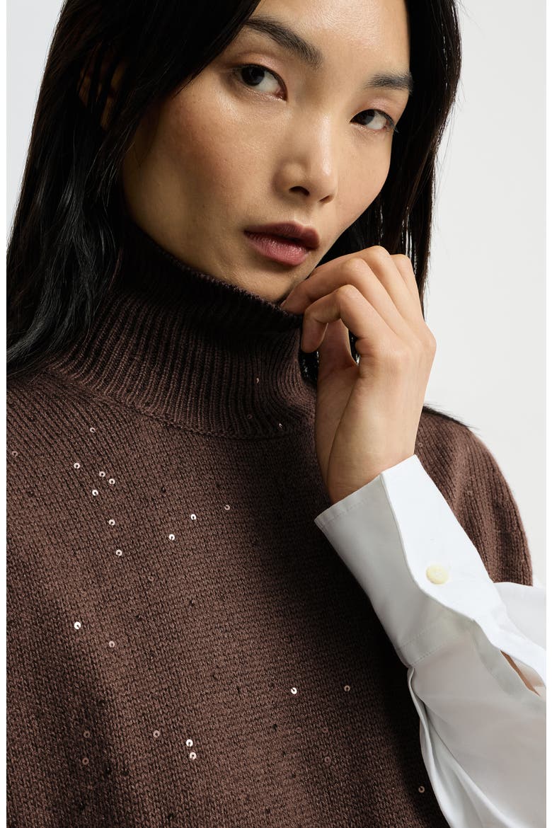 Cashmere and silk Diamond yarn turtleneck sweater vest, Alternate, color, Brown