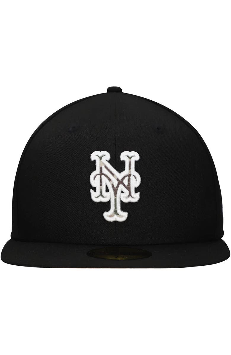 New Era Men's New Era Black New York Mets Troop Chant Camo Undervisor 59FIFTY Fitted Hat, Alternate, color,