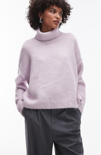 TOPSHOP TOPSHOP RELAXED FIT EXPOSED SEAM TURTLENECK SWEATER