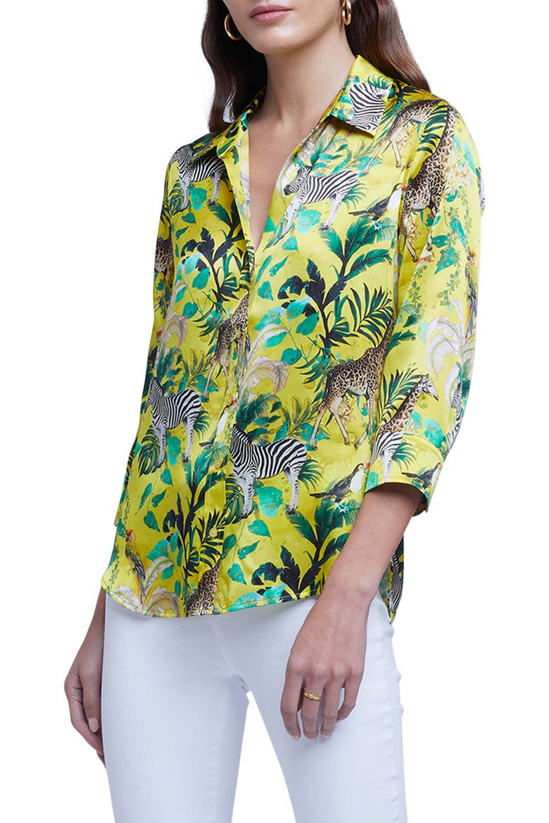 Dani Veldt Print Silk Blouse, Alternate, color, LT MAIZE MULTI ANIMAL JUNGLE