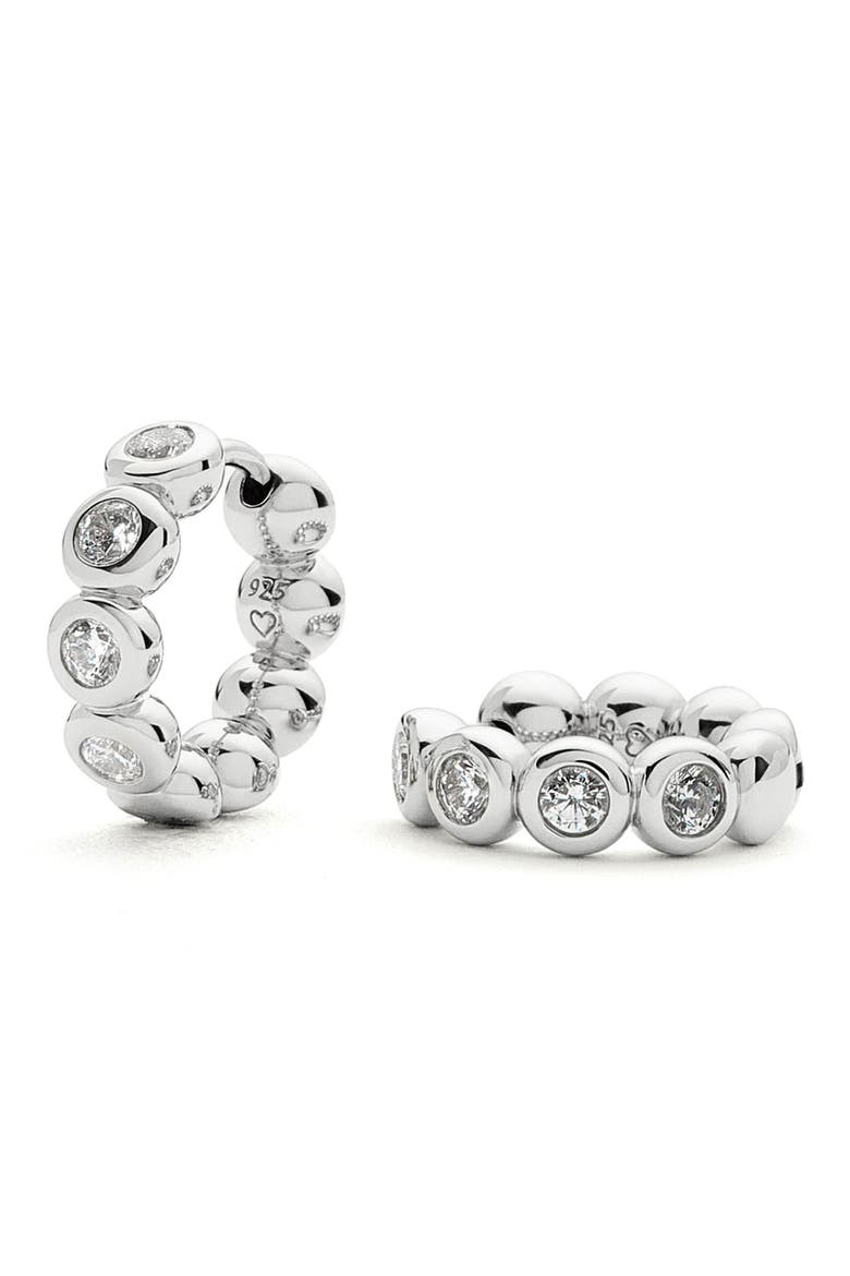 Tennis Cubic Zirconia Huggie Hoop Earrings, Main, color, SILVER