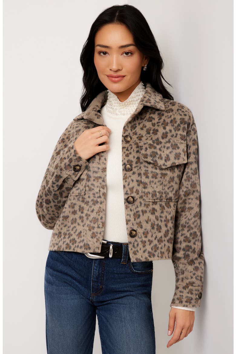 Leopard Print Brushed Faux Fur Shirt Jacket, Alternate, color, LEOPARD