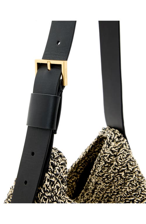 Shop Allsaints Asha Straw Shoulder Bag In Black/natural
