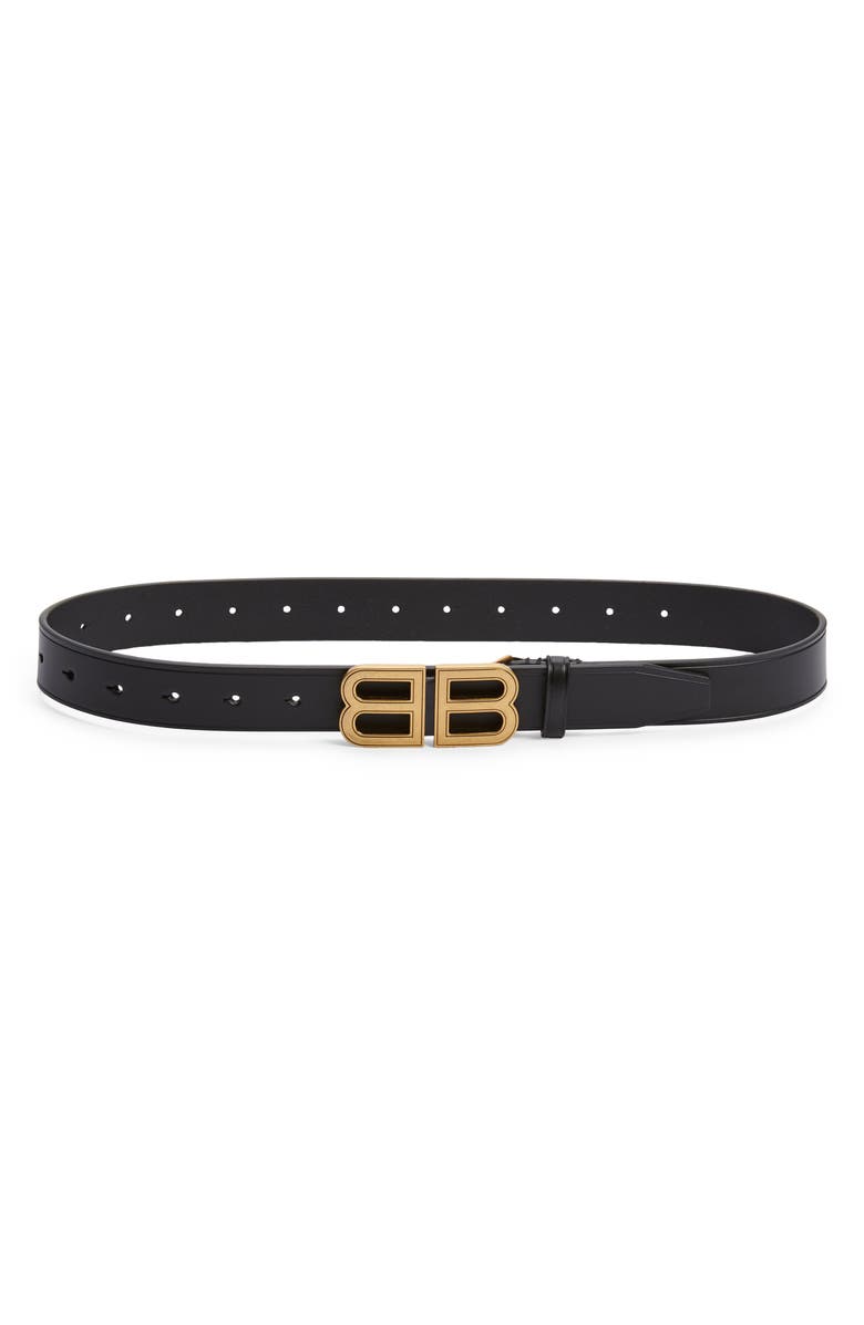 Balenciaga Hourglass Logo Buckle Leather Belt, Main, color, 
