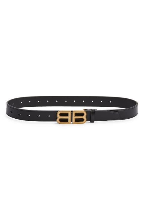 Hourglass Logo Buckle Leather Belt