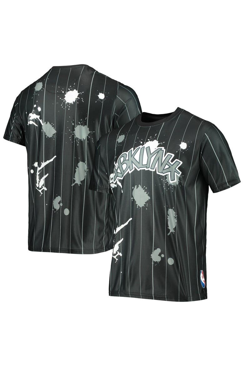 Men's FISLL Black Brooklyn Nets Striped Splatter T-Shirt, Alternate, color, Black