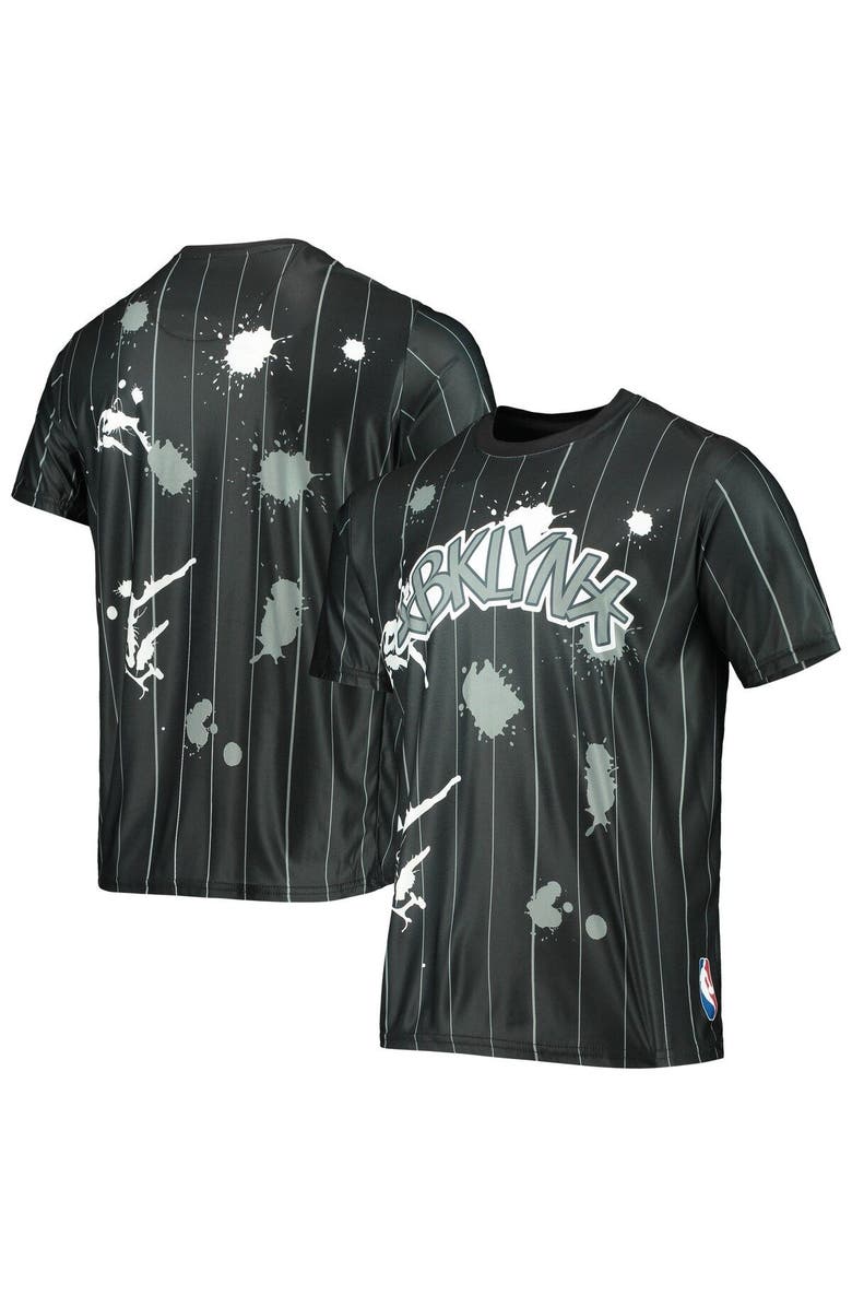 FISLL Men's FISLL Black Brooklyn Nets Striped Splatter T-Shirt, Alternate, color, Black