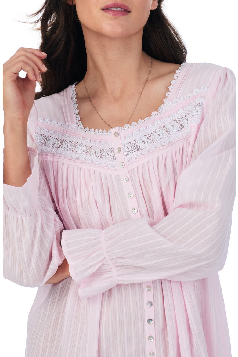 Long Sleeve Cotton Dobby Nightgown, Alternate, color, BLUSH