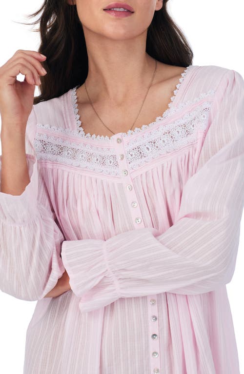 Eileen West Long Sleeve Cotton Dobby Nightgown In Blush