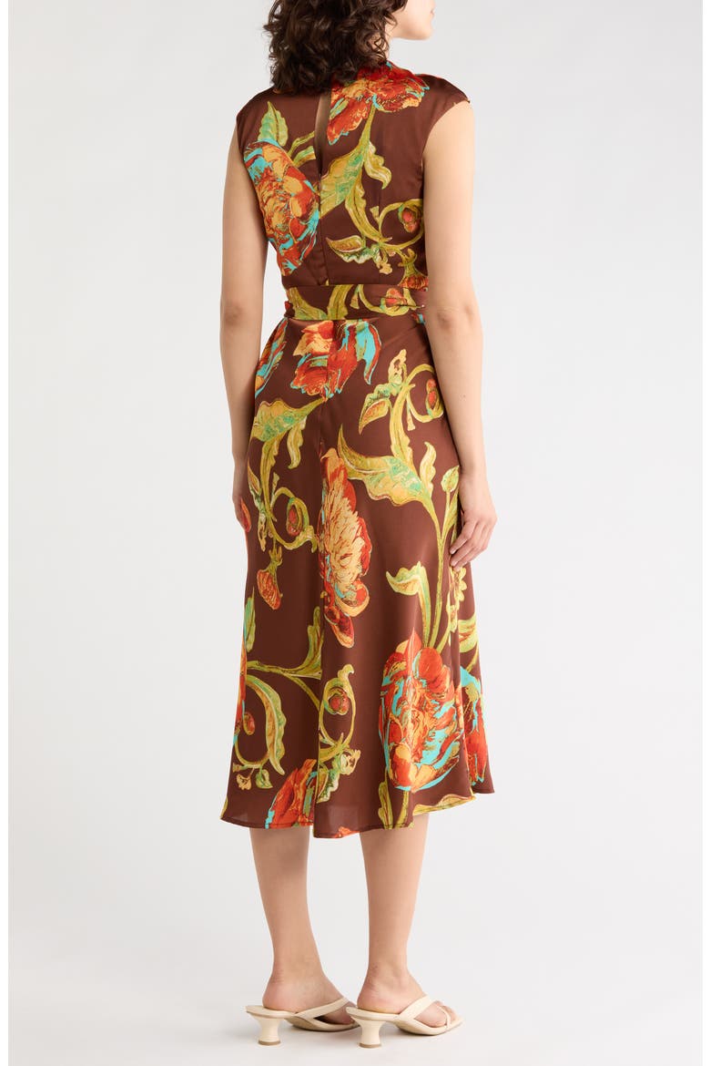 Print Tie Waist Midi Dress, Alternate, color, CHOCOLATE MULTI