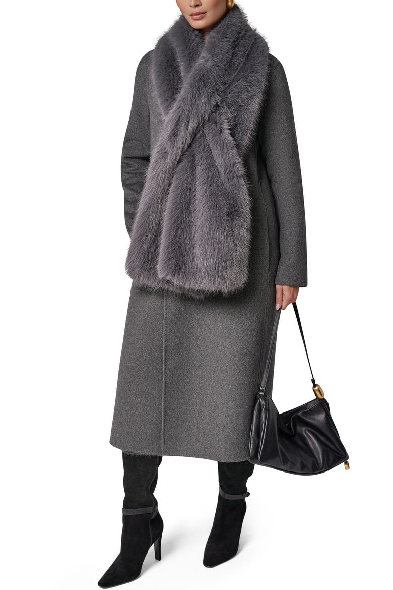 Double Breasted Coat with Removable Faux Fur Scarf, Alternate, color, HTHR GREY